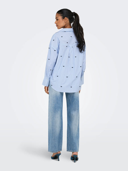 Only Bow Embroidery Shirt In Blue Stripe