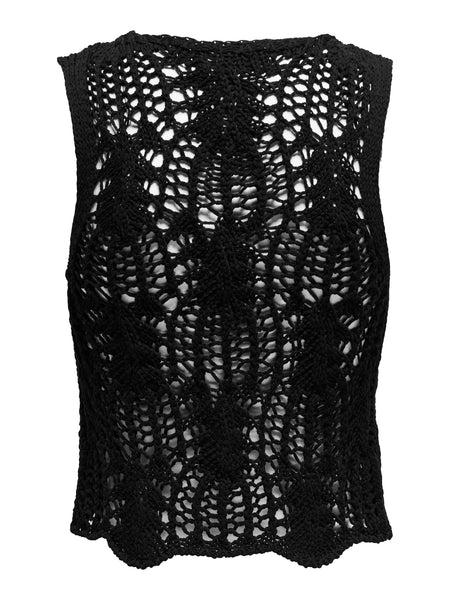 Only Crochet Tie Front Knit Waistcoat In Black