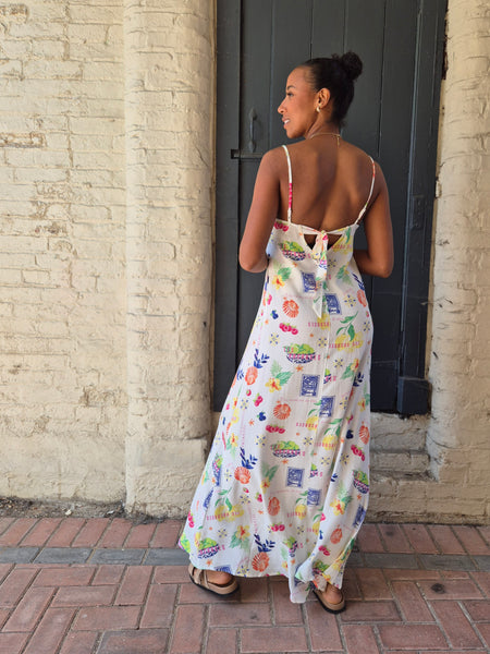 Only Postcard Print Tie Back Maxi Dress