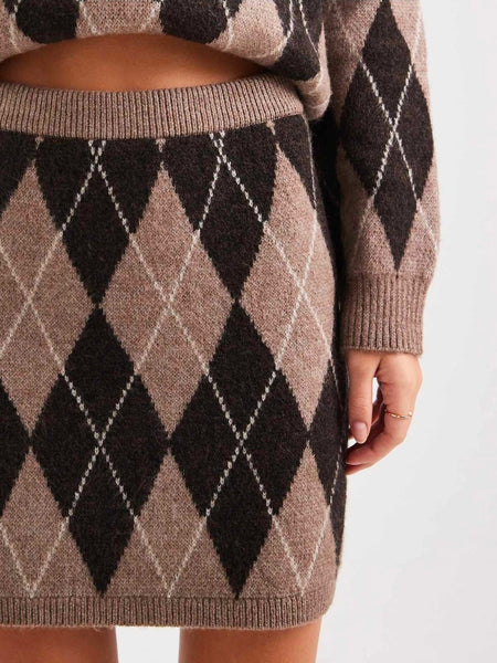 JDY High Waist Argyle Knit Mini Skirt In Brown - Part of a Co-ord Set