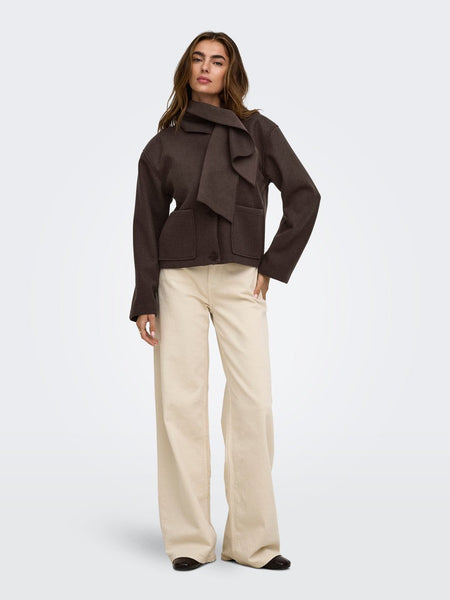 Only Scarf Jacket In Chocolate Brown