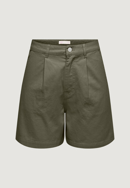 JDY High Waist Pleat Front Shorts In Khaki