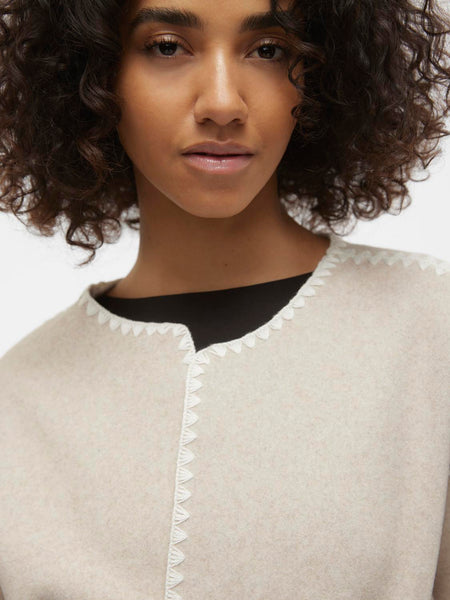 Aware Beige Contrast Stitch Long Sleeve Jacket