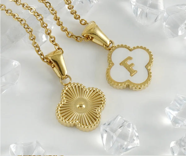 Gold Clover Initial Necklace