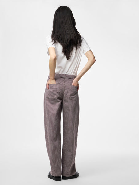 Pieces Brown Pinstripe Barrel Tie Waist Jeans