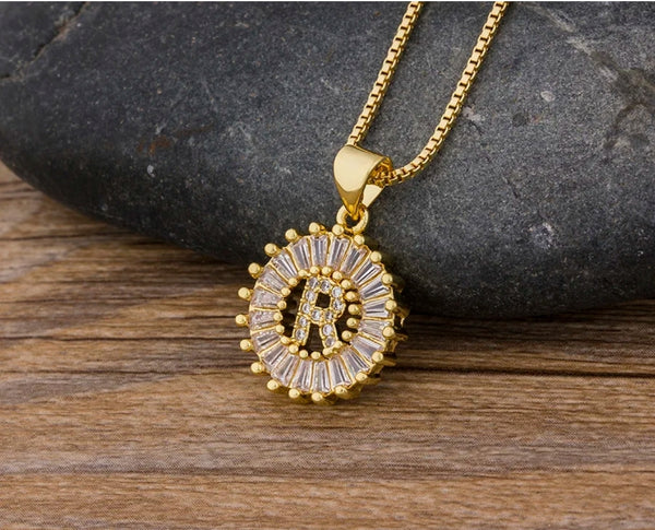 Gold Diamante Initial Necklace