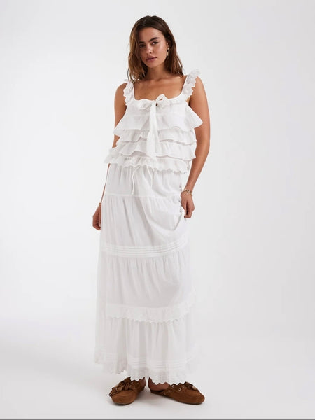 VM White Boho Lace Trim Tiered Maxi Skirt - Part of a Co-ord Set