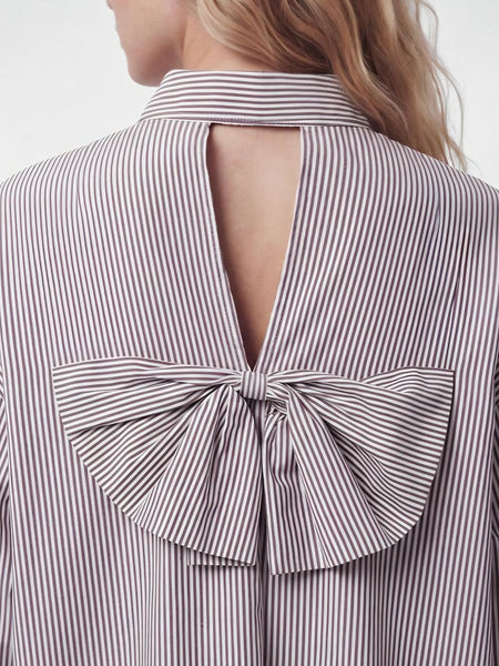 Pieces Oversized Longline Pinstripe Bow Back Shirt