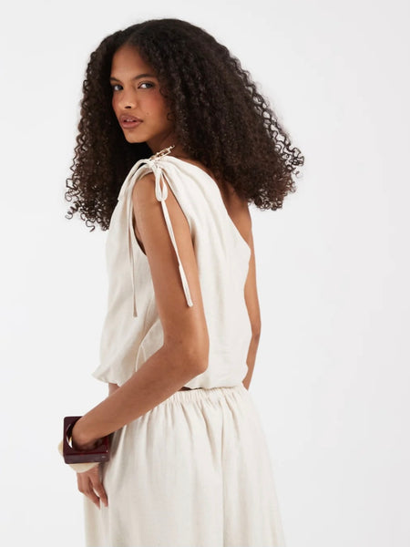 VM One Shoulder Bubble Hem Top In Cream - Part of a Co-ord Set. Items Sold Separately