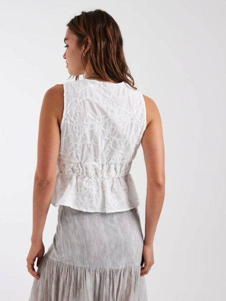 VM Floral Embroidered Tie Front Sleeveless Top