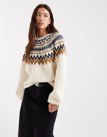 Only Patterned Round Neck Knitted Jumper