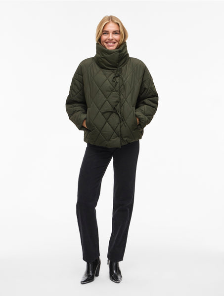 Vila Quilted Puffer Jacket in Khaki