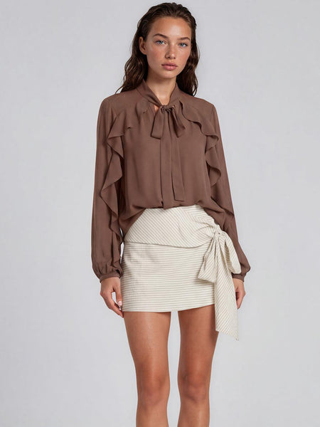 VM Brown Stripe Tie Detail Short Skirt