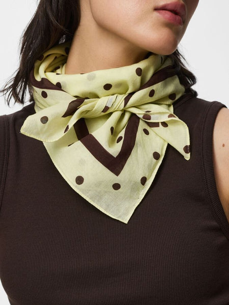 Pieces Square Scarf In Buttermilk Yellow & Brown Polkadot