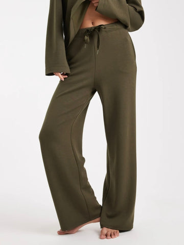 VM Soft High Elasticated Waist Wide Leg Jogger Trousers In Khaki