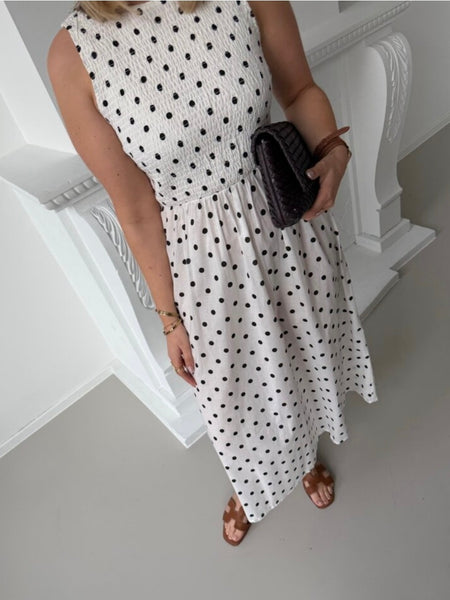 JDY Smock Midi Dress In Black & White Polkadot