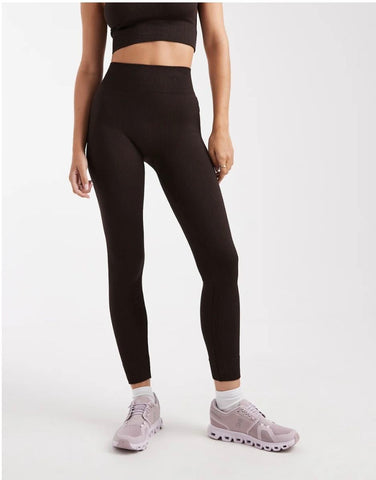 Only High Waist Ribbed Leggings in Chocolate Brown