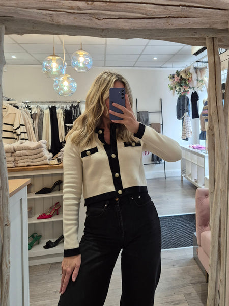 VM Cream & Black Tailored Cropped Cardigan