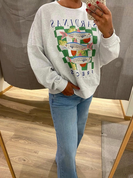 Only Grey Lightweight Oversized Summer Sardines Sweatshirt In Grey