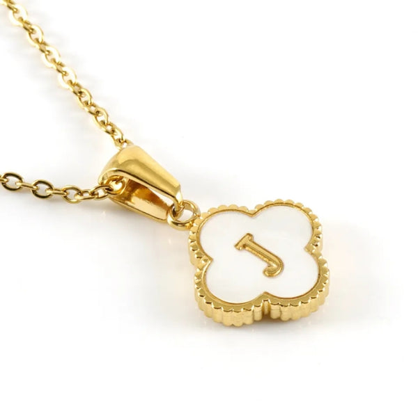 Gold Clover Initial Necklace