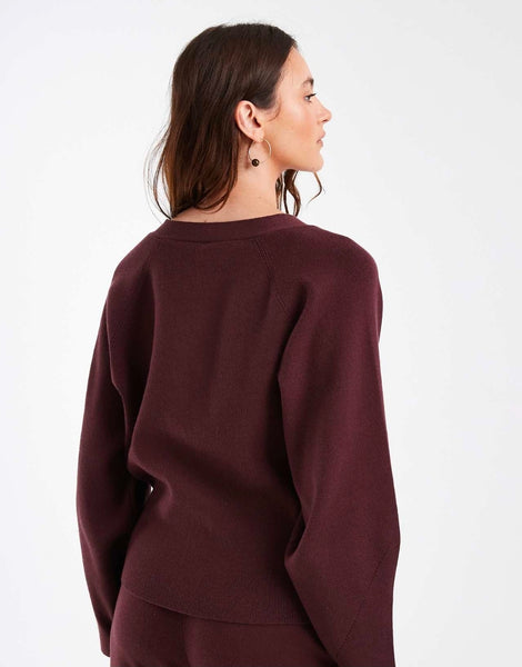 Only Vneck Knitted Cardigan & Wide Leg Trouser Co-ord Set In Wine - Items Sold Separately