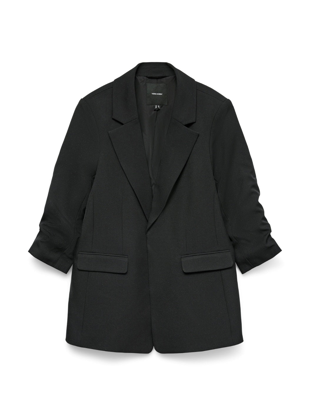 VM Black Glitter 3/4 Ruched Sleeve Blazer
