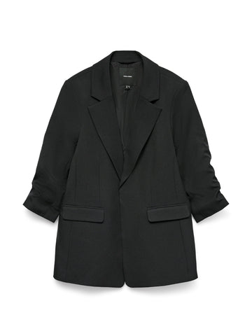 VM Black Glitter 3/4 Ruched Sleeve Blazer