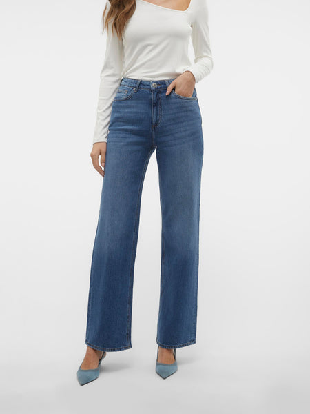 VM Tessa High Waist Wide Leg Jeans In Medium Blue