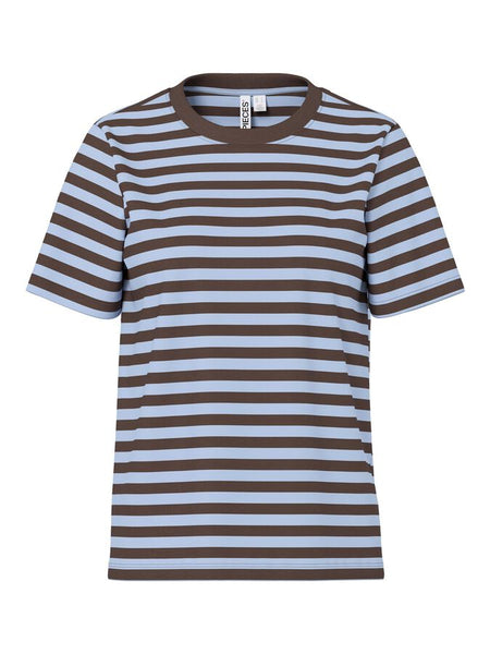 Pieces Short Sleeve Boxy Stripe Tshirt In Blue
