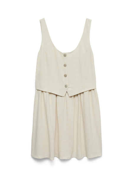 VM Linen Sleeveless Waistcoat Mini Dress In Oatmeal