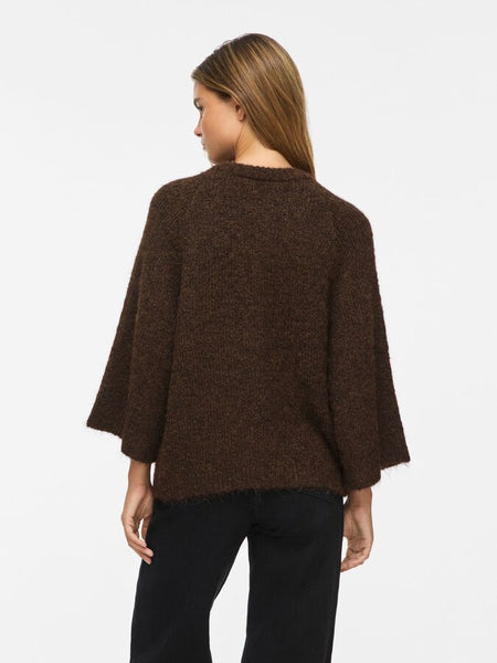 Vila 3/4 Sleeve Knitted Cardigan In Brown