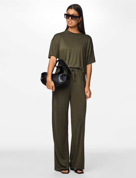 Pieces Wide Leg Trousers & Tshirt Co-ord Set In Khaki - Items Sold Separately