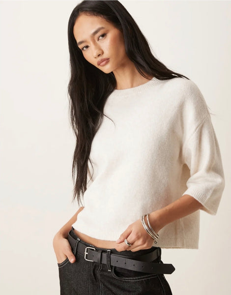 JDY Short Sleeve Knitted Jumper In Birch
