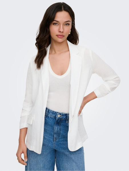 Only 3/4 Sleeve Oversized Linen Look Blazer In White