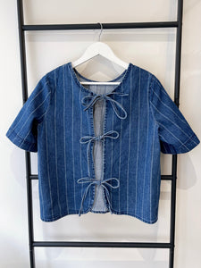 VM Tie Front Two-Way Wear Stripe Denim Shirt