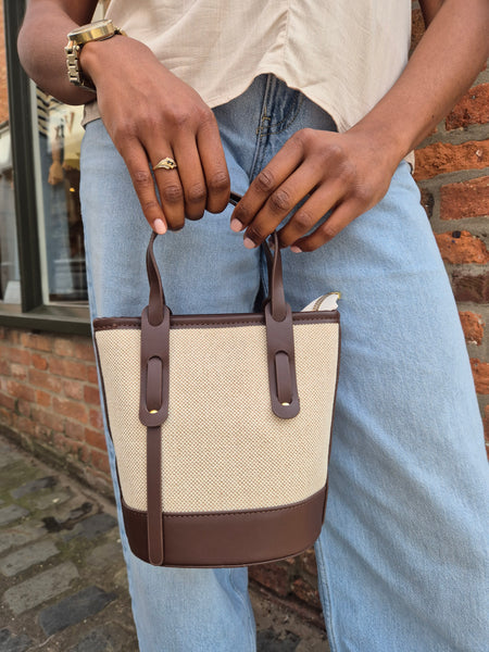 Canvas Top Handle Bucket Bag With Crossbody Strap