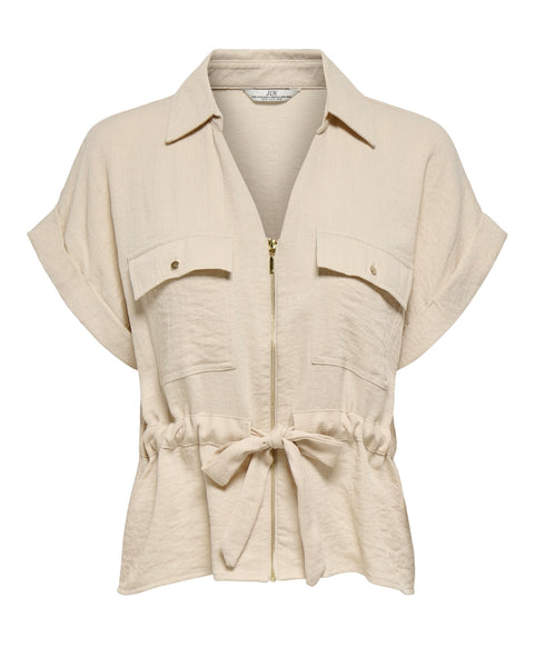 JDY Zip Front Tie Waist Shirt & Short Co-ord Set In Sandshell - Items Sold Separately