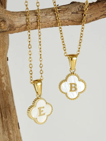 Gold Clover Initial Necklace