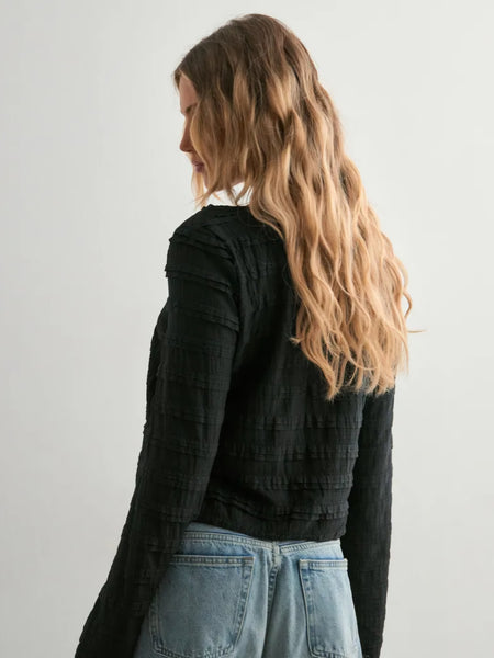 Pieces Textured Tie Front Long Sleeve Cardigan In Black