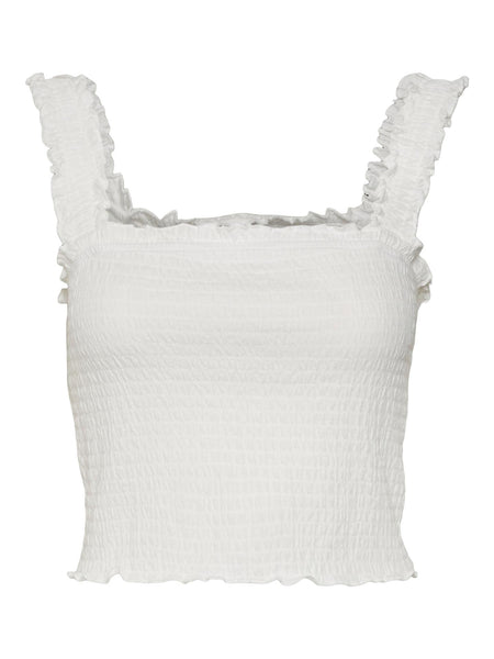 VM Elasticated Shirred Crop Top In White