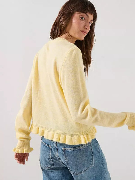JDY Ruffle Hem Knitted Cardigan In Lemon