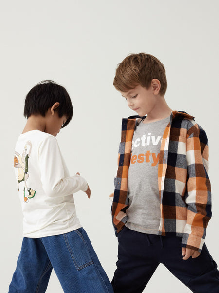 Boys Printed Back Long Sleeve Top In White