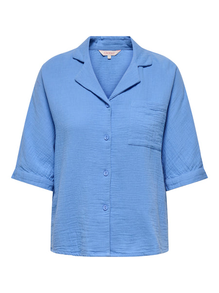 Only Cheesecloth Short Sleeve Shirt & Shorts In Blue - Co-ord