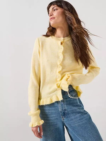JDY Ruffle Hem Knitted Cardigan In Lemon