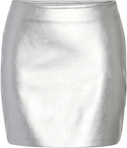 Pieces Metallic PU Silver Mini Skirt