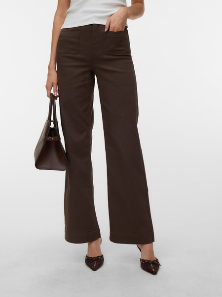 VM High Rise Wide Leg Pocket Detail Jeans In Chocolate Brown