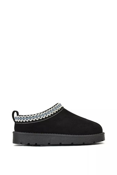 Embroidered Slip On Cosy Taz Slipper Shoe In Black