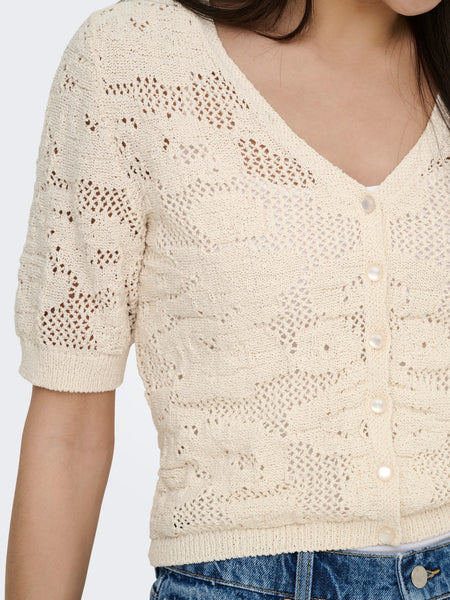 Only Crochet Knit Vneck Cardigan In Cream
