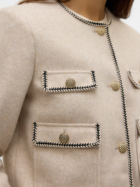 VM Collarless Pocket Detail Short Jacket In Oatmeal