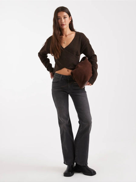 Pieces Long Sleeve Reversible Knit Top in Chocolate
